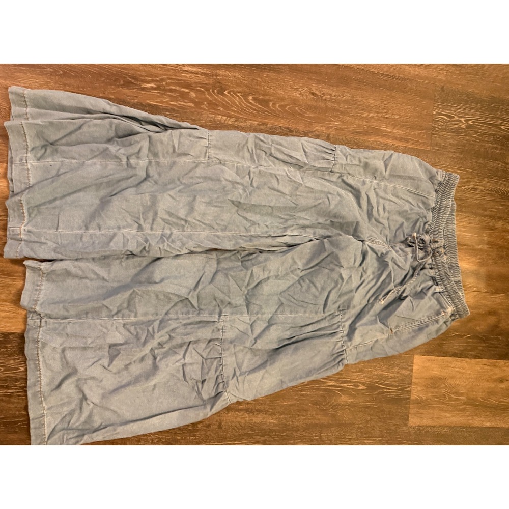 Shein Women Light Wash Tiered Wide Leg Drawstring Pants W32 L32 Boho Relaxed